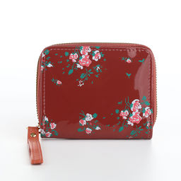 Кошелёк женский на молнии с ремешком, лакированный, коричневый