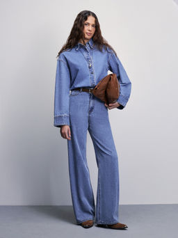 Джинсовая рубашка на пуговицах / Zarina  фото 2