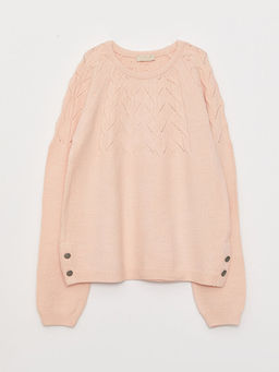 Bisiklet Yaka Kendinden Desenli Uzun Kollu K?z ?ocuk Triko Kazak