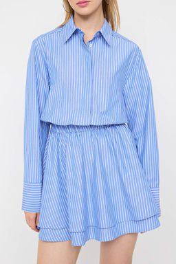 Mavi Cizgili Bel Lastik Detayl? Poplin Dokuma Elbise TWOAW26EL00189 - Trendyolmilla фото 3