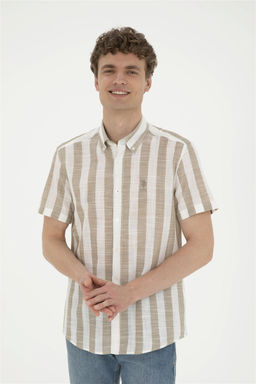 Мужская рубашка цвета хаки с коротким рукавом Неожиданная скидка в корзине