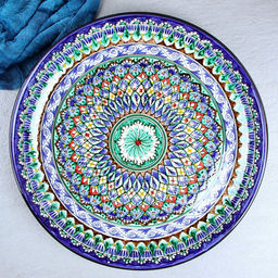 Ляган узбекский Риштанская керамика «Узоры», для плова, d=46 см, синий МИКС