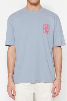 TRENDYOL MAN Gri Oversize/Genis Kesim Bisiklet Yaka Yaz? Bask?l? %100 Pamuklu T-Shirt TMNSS21TS1685 - Trendyolmilla фото 9