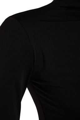 Siyah Dik Yaka Drapeli Crop Bluz TWOAW24BZ00164