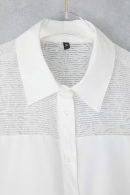 Trendyolmilla Beyaz Transparan detayl? k?sa kol crop Gomlek TWOSS25GO00170  фото 6