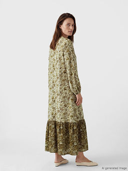 Bisiklet Yaka Desenli A Kesim Elbise