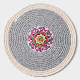 Салфетка сервировочная на стол Доляна Мира, d=38 см, хлопок, цвет серый, рисунок МИКС  фото 7