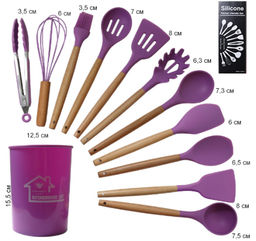 Кухонный набор 12 предметов в подставке/ KNA-106-1 /уп 16/ приборы силикон/дерево /0.960/фиолетовый