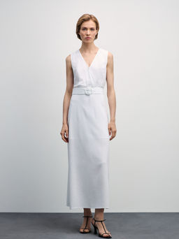 Платье миди изо льна с поясом / Zarina фото 4