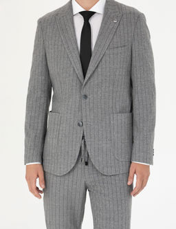 Gri Ekstra Slim Fit _izgili Tak_m Elbise