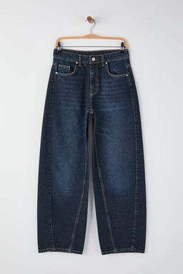 Koyu Mavi Dikis Detayl? Yuksek Bel Barrel Jeans TWOAW26JE00289 - Trendyolmilla фото 5