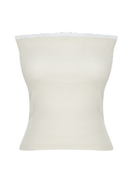 Tas Fitilli Straplez Yaka Dokuma Garnili Vucuda Oturan Pamuklu Esnek Crop Orme Bluz TWOSS24BZ00361