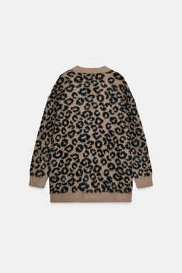 OVERSIZED ANIMAL JACQUARD KNIT CARDIGAN - Zara фото 3