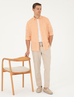 Оранжевая рубашка узкого кроя из смесового льна