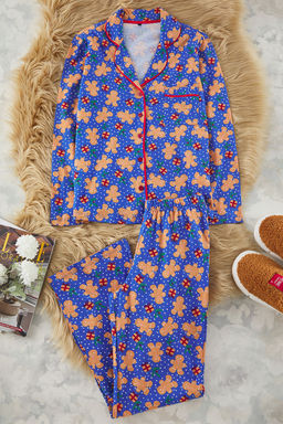 Trendyolmilla Mavi %100 Pamuklu Y?lbas? Temal? Orme Pijama Tak?m? THMAW22PT1204