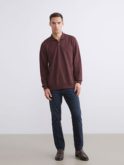 Polo Yaka Uzun Kollu Erkek Sweatshirt