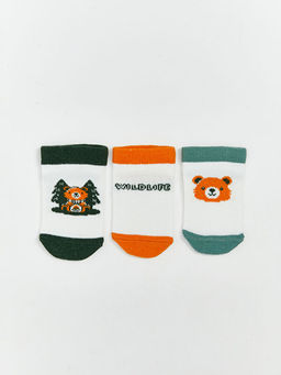 Bask?l? Erkek Bebek Patik ?orap 3l?