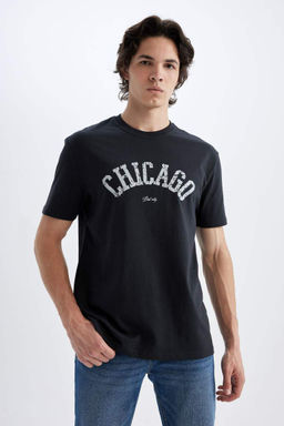 Футболка стандартного кроя с круглым вырезом и короткими рукавами с принтом - Defacto фото 4