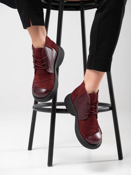 Ботинки 305.927bl.Бордовый бордовая замша/байка