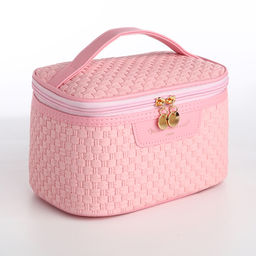 Косметичка-сундук L-б/н , 21*13*13, отд на молнии, рогожка, розовый