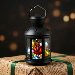 ULD-L1220-010/DTB/RGB BLACK Фонарь со светодиодной гирляндой внутри, на батарейке (в комплект не входит). 10 светодиодов. RGB свет. Режим мигания. Черный корпус. 12*20 см. TM Uniel.