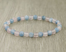 Браслет Классика из граненых шариков розовый кварц + кварц цвета аквамарин - Agat77 фото 2