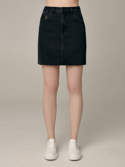 CONTE CON-610 Джинсовая юбка-mini с необработанным краем washed black
