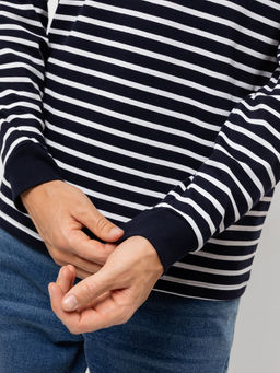 Хлопковый лонгслив синего цвета в тонкую полоску - Mark formelle фото 4