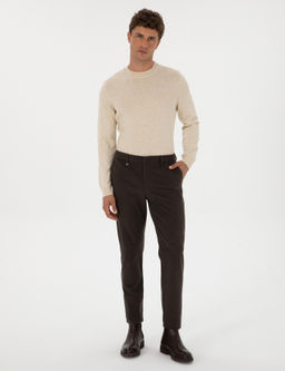 Kahverengi Slim Fit Flanel Dokulu Kuma_ Pantolon