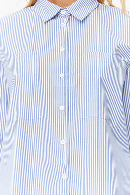 Lacivert Cizgili Oversize Genis Kal?p Dokuma Gomlek TWOAW23GO00359