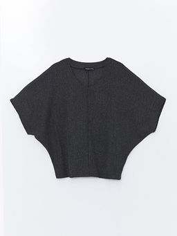 V Yaka D?z K?sa Kollu Oversize Kad?n Ti??rt