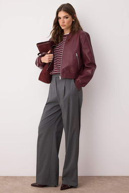Siyah Regular Kal?p Suni Deri Bomber Ince Ceket Mont TWOAW26MO00084 - Trendyolmilla фото 4