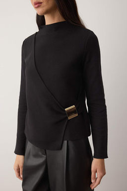 Siyah Selanik Aksesuar Detayl? Anvelop Uzun Kollu Orme Bluz TWOAW26BZ00115