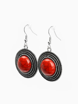 Серьги «Круг» винтаж, красные в чернённом серебре