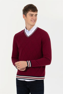 U. S. Polo Assn Мужской бордовый трикотажный свитер с v-образным вырезом - U.s. polo assn фото 10