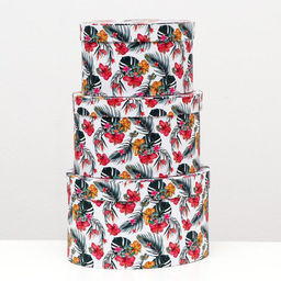 Набор овальных коробок 3 в 1 Разноцветные цветы, 27 x 21.6 x 15.3 - 21 x 15.2 x 12 - Simaland фото 2