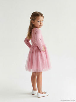 Bisiklet Yaka Fiyonklu K?z ?ocuk Prenses Elbisesi