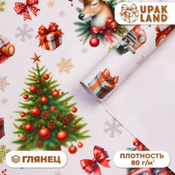 Цена за 3 шт. Бумага упаковочная новогодняя "Снеговик в шапке", глянец, 1 лист, 80 г/м2 , 70 х 100 см