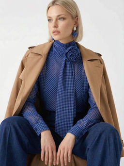 Блузка из органзы в клетку OD-984-1 фиолетовый с черным