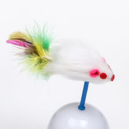 Мышь-неваляшка из натурального меха на шаре, 11 х 5 см синий/белый - Пижон фото 5