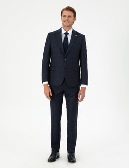 Lacivert Slim Fit Ekose Y_n Tak_m Elbise