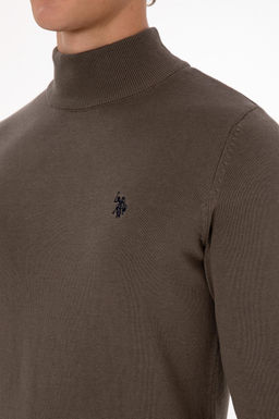 Erkek Slim Fit Bo_azl_ Vizon Basic Kazak