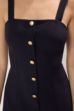 TRENDYOLMILLA Lacivert Duz A Kesim Dugme Detayl? Midi Dokuma Elbise TWOSS25EL00287  фото 3