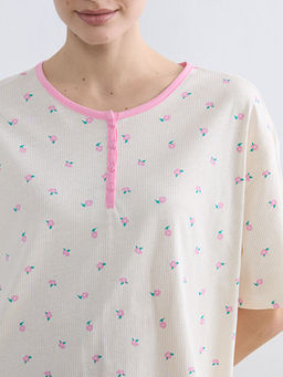 Bisiklet Yaka ?i?ekli Kad?n Gecelik