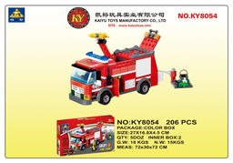 Конструктор "KAZI" 206 дет. "Пожарная машина многофункц. + фигурка и гидрант" (8054) в коробке (р)
