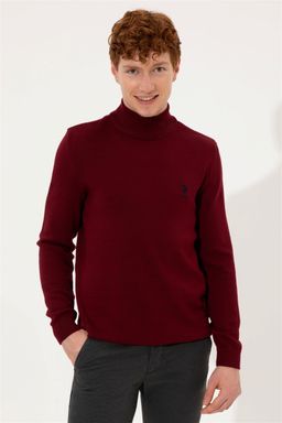 U. S. Polo Assn Мужской базовый трикотажный свитер бордового цвета с водолазкой - U.s. polo assn фото 3