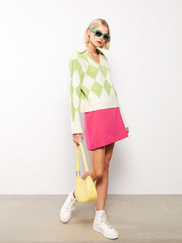 Polo Yaka Baklava Desenli Kad?n Triko Kazak