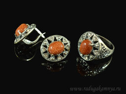 Кольцо Серьги с авантюрином имитация размер 17