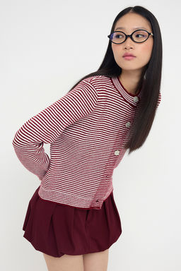 Bordo Yumusak Dokulu Cizgili Triko H?rka TWOAW26HI00142 - Trendyolmilla фото 2