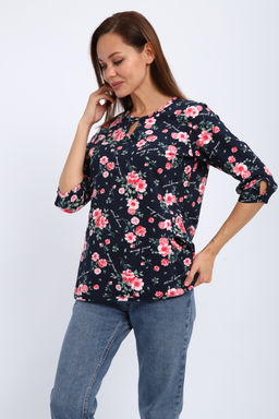 Кофта женская из футера 2-н Анфиса цветы на синем